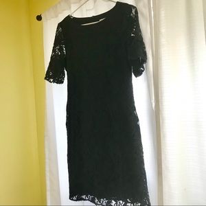 Eci size 8 black lace dress with bell sleeves